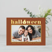 Carte De Vœux En Aluminium Jack-o'-lantern Terracotta Photo Halloween heureux (Debout devant)