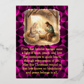 Carte De Vœux En Aluminium Jésus bébé dans la crèche Carte de Noël en feuille