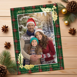 Carte De Vœux En Aluminium Jeu de Noël vert | Joyeuse photo de Noël