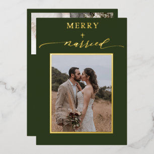 Carte De Vœux En Aluminium Jeunes Mariés Verts Nouveaux 2 Photos Mariage Noël