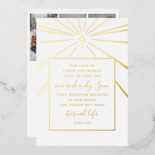 Carte De Vœux En Aluminium John 3:16 Scripture Christmas Photo Gold (Recto/Verso)