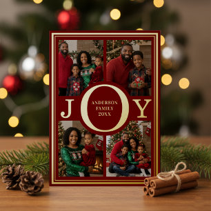 Carte De Vœux En Aluminium Joie 4 Collage de photos Rouge Joyeux Noël