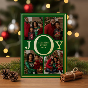 Carte De Vœux En Aluminium Joie 4 Collage de photos Vert Joyeux Noël