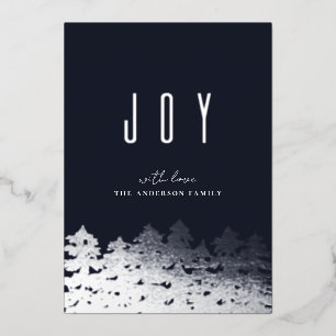 Carte De Vœux En Aluminium Joie. Arbre de Noël en argent. Pins modernes de la