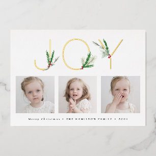 Carte De Vœux En Aluminium Joie de feuillage de Noël à l'aquarelle avec trois