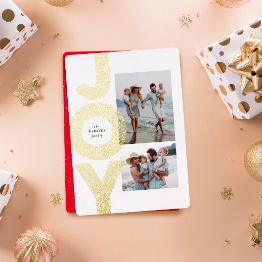 Carte De Vœux En Aluminium Joie deux photo pailletée or Noël moderne