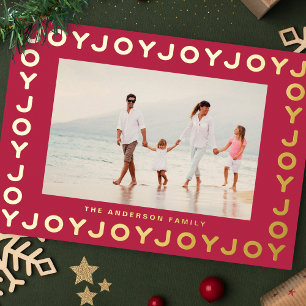 Carte De Vœux En Aluminium JOIE en Or   Photo de Noël Cadre Magenta Rouge