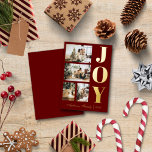 Carte De Vœux En Aluminium Joie moderne élégante Noël Quatre Script photo<br><div class="desc">Des cartes de voeux de Noël modernes et élégantes,  avec quatre photos de Noël de famille,  une épaisse feuille d'or en gras avec "JOY" et une feuille d'or en écriture avec le nom de votre famille.</div>