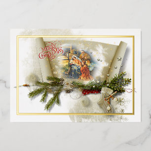Carte De Vœux En Aluminium Joli collage de la nativité Noël personnalisé