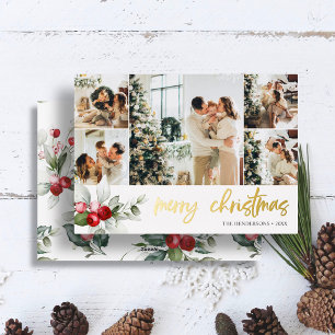 Carte De Vœux En Aluminium Joli Collage de Photos de Noël aux Baies