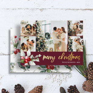 Carte De Vœux En Aluminium Joli Collage de Photos de Noël aux Baies