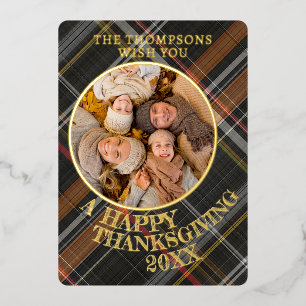Carte De Vœux En Aluminium Joli Joyeux Thanksgiving Plaid Motif or