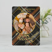 Carte De Vœux En Aluminium Joli Joyeux Thanksgiving Plaid Motif or (Debout devant)