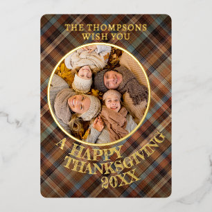 Carte De Vœux En Aluminium Joli Joyeux Thanksgiving Plaid Motif or