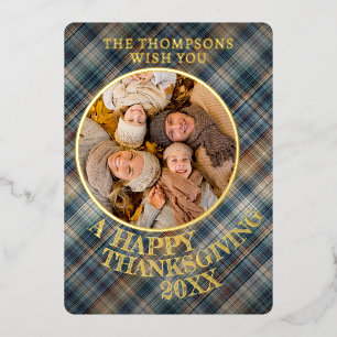 Carte De Vœux En Aluminium Joli Joyeux Thanksgiving Plaid Motif or