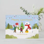 Carte De Vœux En Aluminium Joli Noël Famille Couture Or (Debout devant)