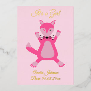 Carte De Vœux En Aluminium Joli rose bébé fille Fox personnalisé