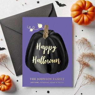 Carte De Vœux En Aluminium Jolie Citrouille Violette Joyeux Halloween Or