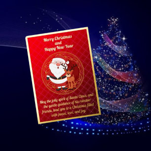 Carte De Vœux En Aluminium Jolly Père Noël et Reindeer Christmas Foil Card