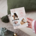 Carte De Vœux En Aluminium Joy Blush Faire-part de naissance Gold Foil Holida<br><div class="desc">Un design au moins élégant. Featuring 3 photos,  le mot JOY in gold foil stamped.</div>