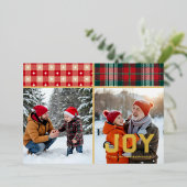 Carte De Vœux En Aluminium Joy Cozy Plaid and Gold 2 Family Photo Flat (Debout devant)