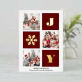 Carte De Vœux En Aluminium JOY Elegant Gold Snowflakes Modern Script Photo (Debout devant)