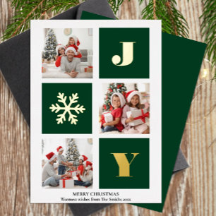 Carte De Vœux En Aluminium JOY Elegant Gold Snowflakes Modern Script Photo