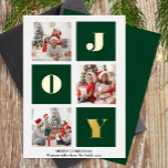 Carte De Vœux En Aluminium JOY Elegant Gold Snowflakes Modern Script Photo<br><div class="desc">JOY Elegant Gold Snowflakes Script moderne sur Sage Vert couleur 3 Photo Collage Real Foil Carte de vacances. Envoyez des voeux de vacances à vos proches avec cette carte de vacances moderne et festive. Tous les textes sont pré-arrangés pour que vous personnalisiez facilement et rapidement avec vos propres détails. Joyeuses...</div>
