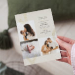 Carte De Vœux En Aluminium Joy Ivory Faire-part de naissance Gold Foil Holida<br><div class="desc">Un design au moins élégant. Featuring 3 photos,  le mot JOY in gold foil stamped.</div>