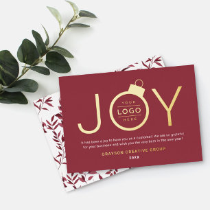 Carte De Vœux En Aluminium Joy Modern or et Garnet Red Logo Ornament