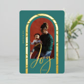 Carte De Vœux En Aluminium Joy Script Elegant Arch Photo Famille Cadre (Debout devant)