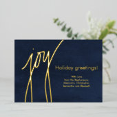 Carte De Vœux En Aluminium Joy Simple Modern Gold Script Holiday Card (Debout devant)