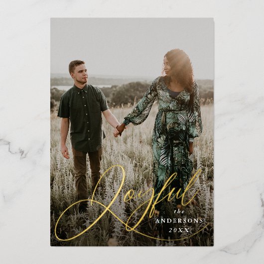 Carte De Vœux En Aluminium Joyeuse Elegance Script Photo (Recto)