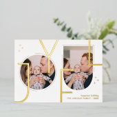Carte De Vœux En Aluminium Joyeuse Gold Script Family Photo (Debout devant)