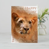 Carte De Vœux En Aluminium Joyeuse Lioness Sweet Birthday (Debout devant)