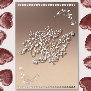 Carte De Vœux En Aluminium Joyeuse Saint-Valentin calligraphie argentée et ro