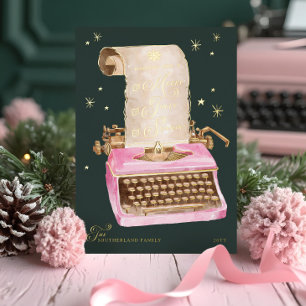 Carte De Vœux En Aluminium Joyeuse saison Vintage Pink Tywriter Noël