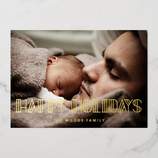 Carte De Vœux En Aluminium Joyeuses fêtes Art déco rétro Photo Noël Or (Recto)