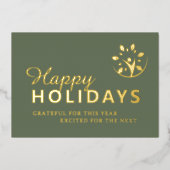 Carte De Vœux En Aluminium Joyeuses fêtes avec logo affaires vert or feuille (Recto)