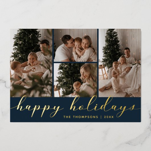 Carte De Vœux En Aluminium Joyeuses Fêtes Collage de Photos Script Noël (Recto)