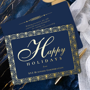 Carte De Vœux En Aluminium Joyeuses Fêtes d'Art Déco Entreprise Navy