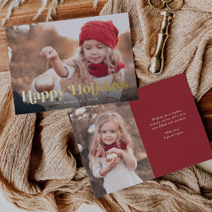 Carte De Vœux En Aluminium Joyeuses Fêtes Deux Photos Or