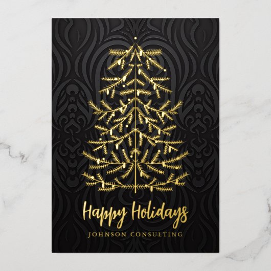 Carte De Vœux En Aluminium Joyeuses fêtes Moderne Arbre de Noël Damas (Recto)