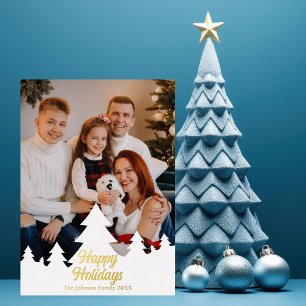 Carte De Vœux En Aluminium Joyeuses fêtes Noël Arbres Famille Photo Or