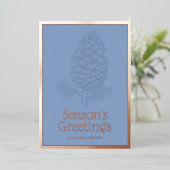 Carte De Vœux En Aluminium Joyeuses Fêtes Pinecone Moderne Bleu Entreprise (Debout devant)