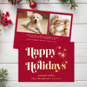 Carte De Vœux En Aluminium Joyeuses Fêtes Rouge Photo Noël