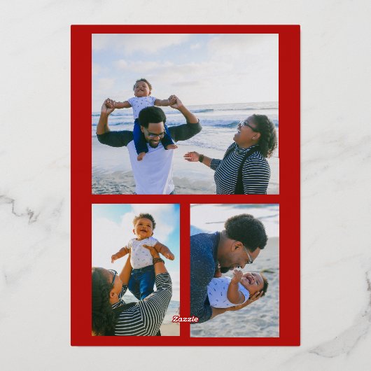 Carte De Vœux En Aluminium Joyeuses Fêtes Rouge Photo Personnalisée Or (Verso)