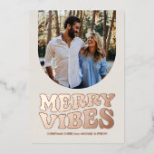 Carte De Vœux En Aluminium Joyeuses vibes fun retro photo rose or Noël (Recto)