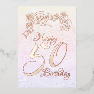 Carte De Vœux En Aluminium Joyeux 50e anniversaire avec l'or