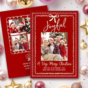 Carte De Vœux En Aluminium Joyeux 5 Photo Noël Amusant Doodles Ruban Or Réel